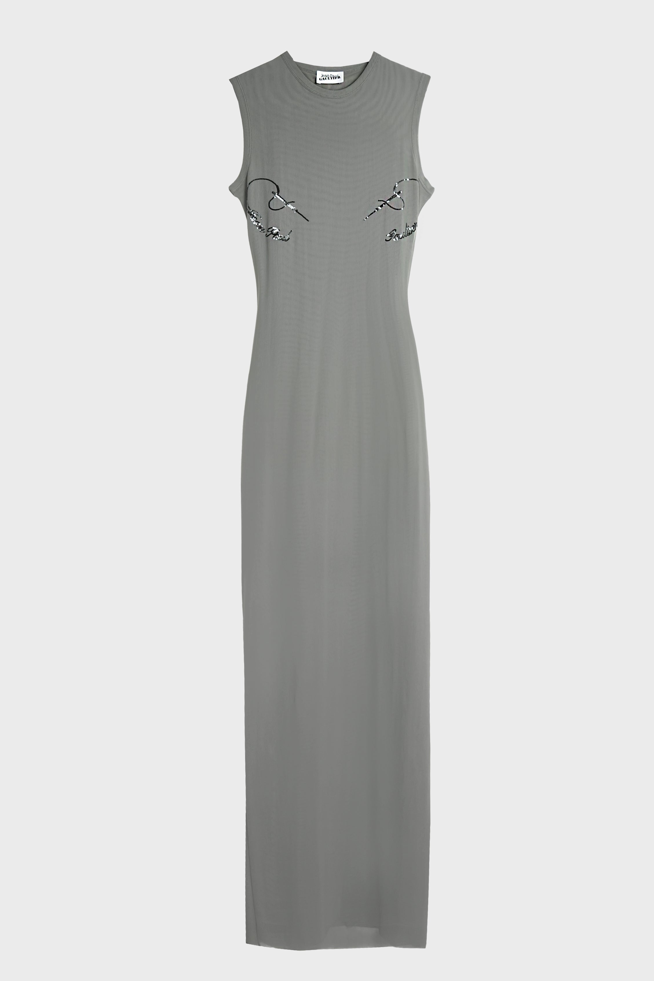 JEAN PAUL GAULTIER - MESH DOUBLE LAYERS LONG DRESS EMBROIDERED "NEEDLES JEAN PAUL GAULTIER" DARK GREY LABSTORE WORLD JEAN PAUL GAULTIER - MESH DOUBLE LAYERS LONG DRESS EMBROIDERED "NEEDLES JEAN PAUL GAULTIER" DARK GREY LABSTORE WORLD