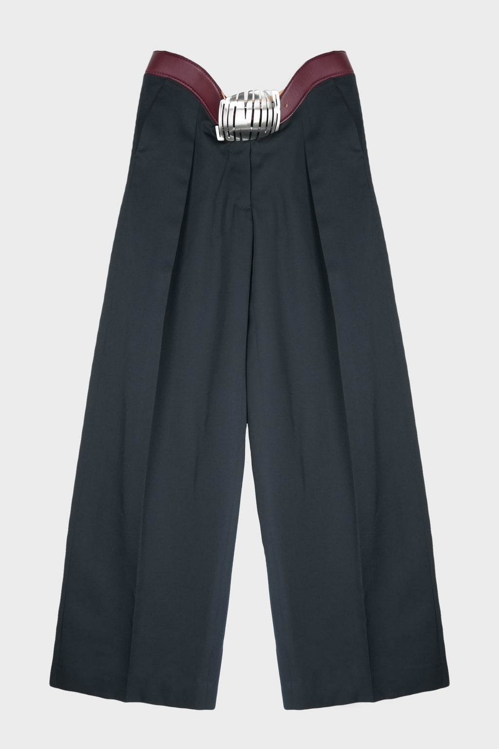 WIDE TAILORED TROUSERS WITH INTEGRATED LEATHER BELT