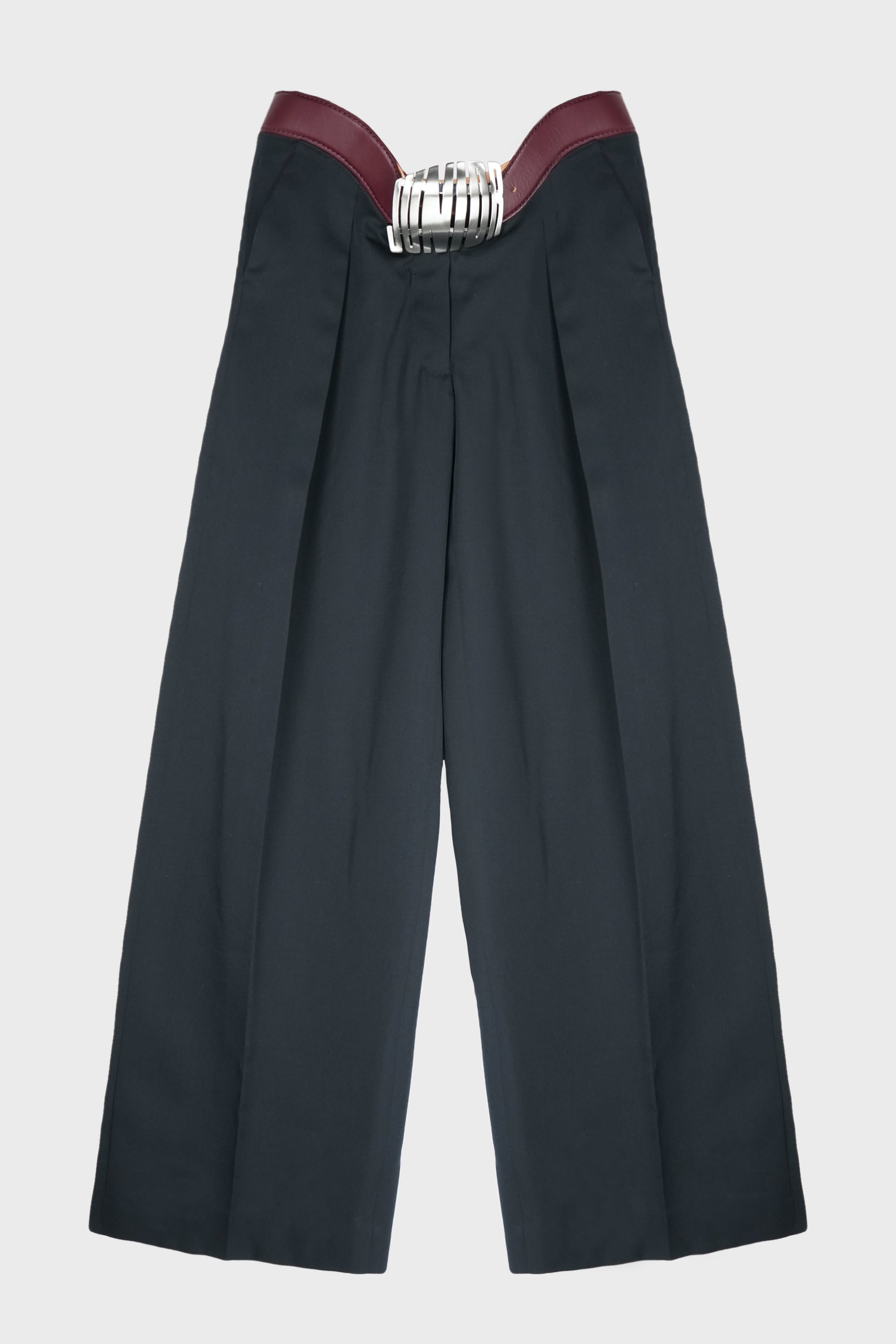 WIDE TAILORED TROUSERS WITH INTEGRATED LEATHER BELT