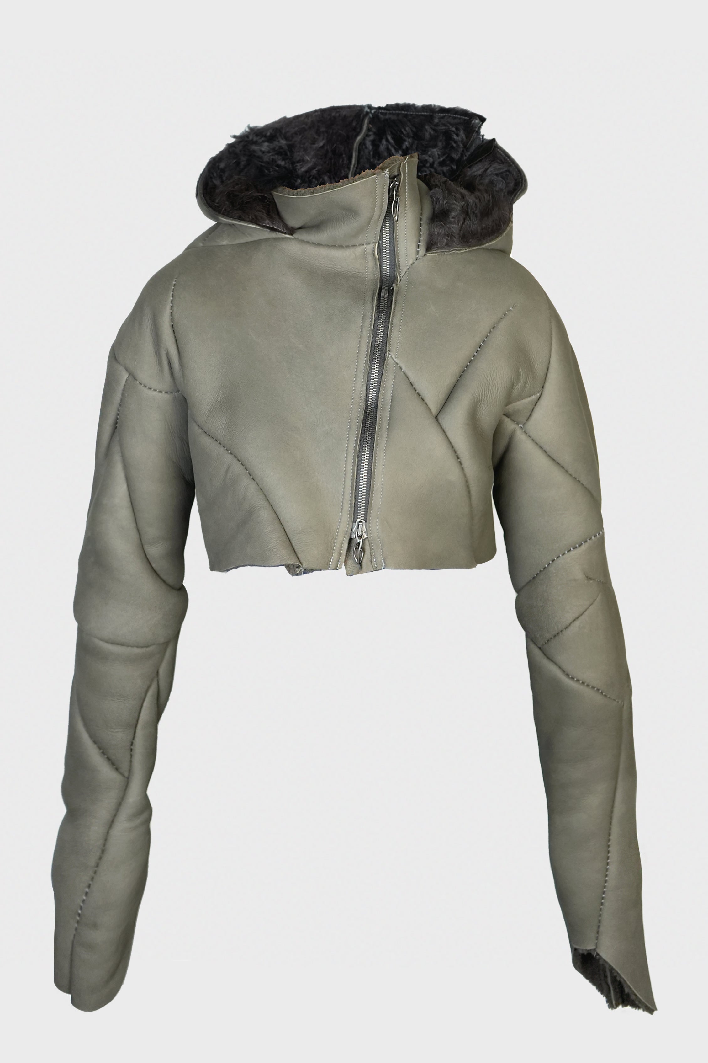 DISTORTION CROPPED HOODED JACKET BROWN