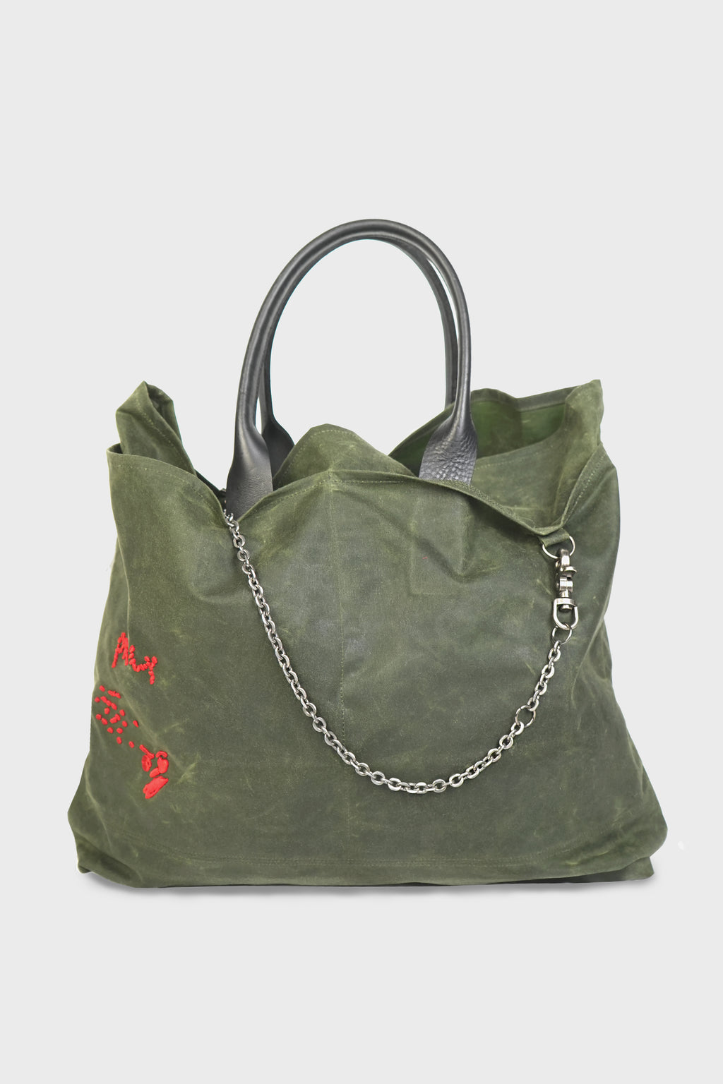 U BROKE ME WAXED CANVAS TOTE BAG GREEN