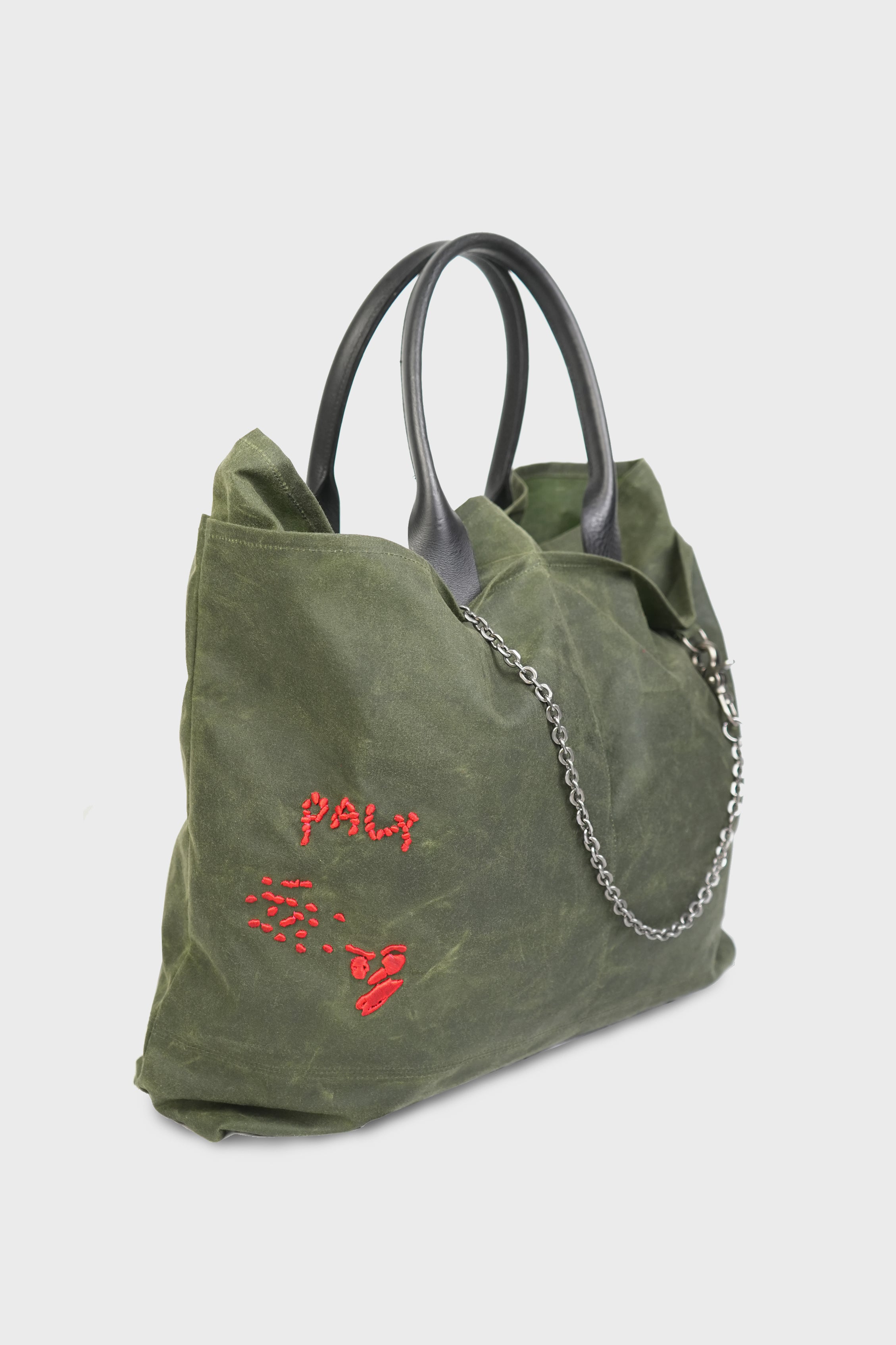 U BROKE ME WAXED CANVAS TOTE BAG GREEN