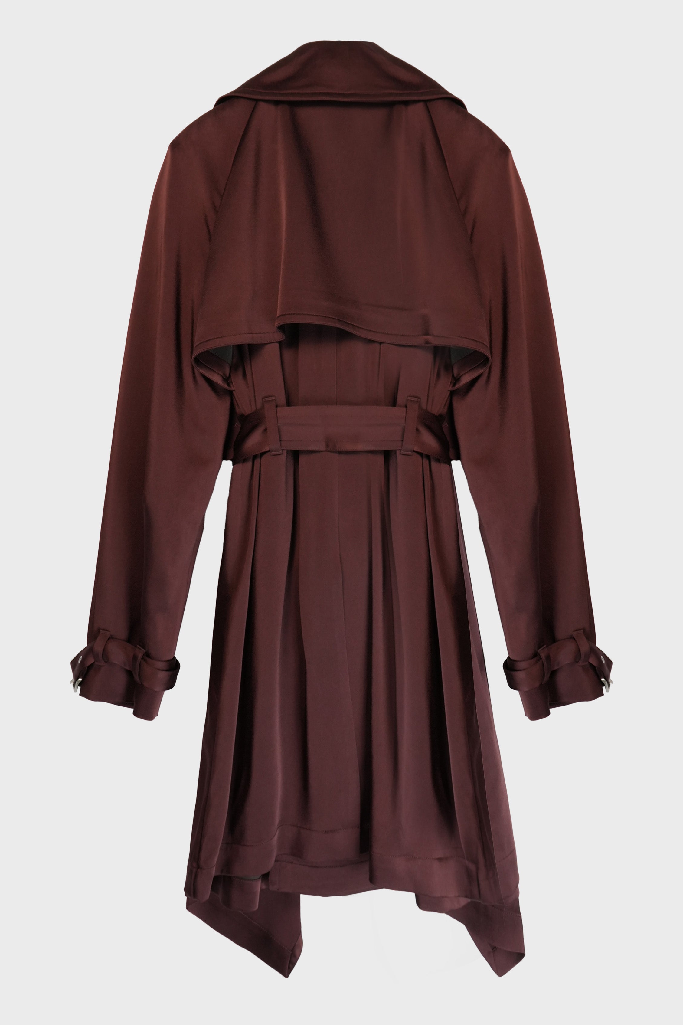 REPPA FLUID DRAPED TRENCH CADY SATIN MAHOGANY
