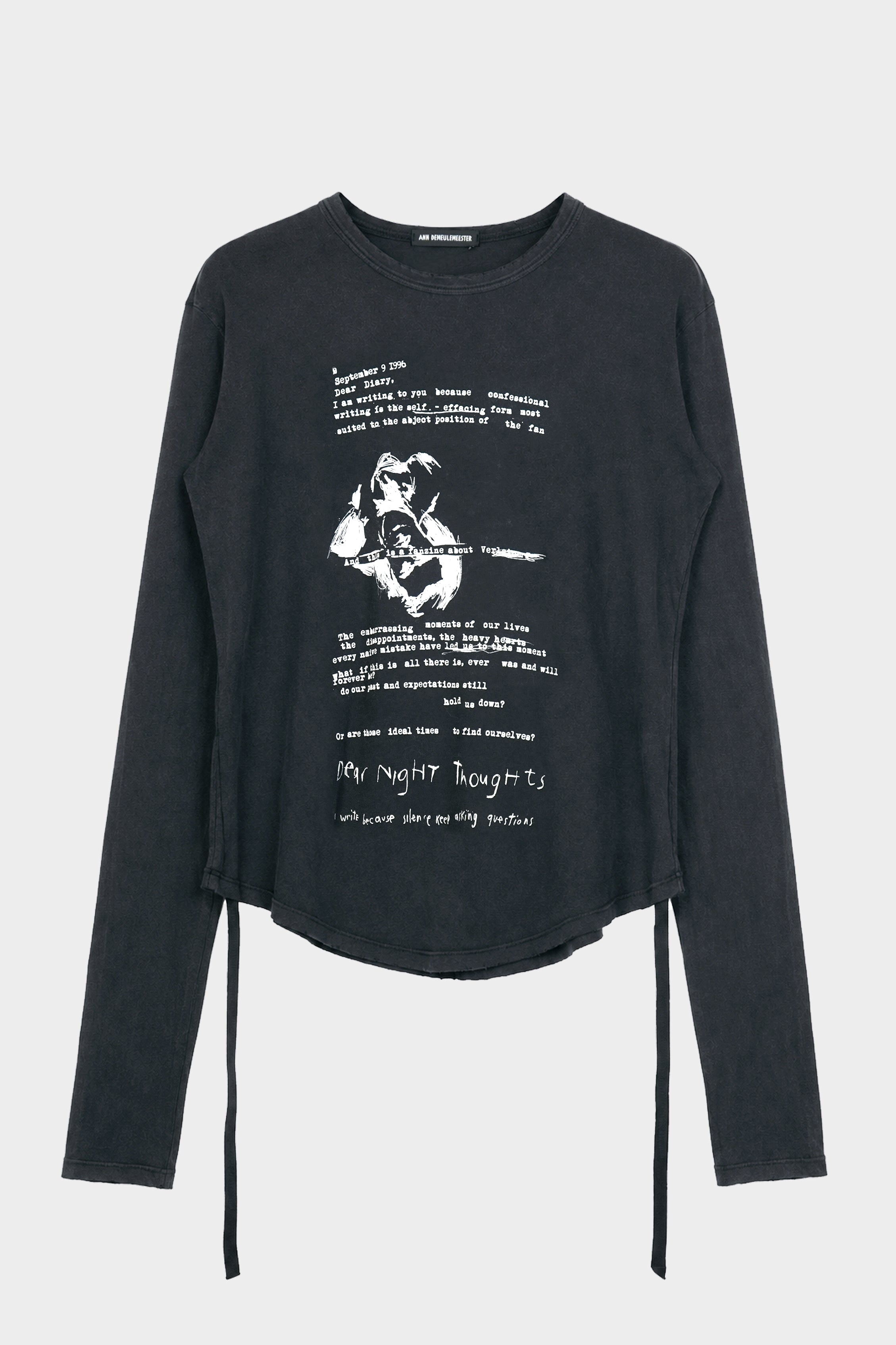 DOT CROPPED LONG SLEEVES TOP "DEAR DIARY" FADED BLACK