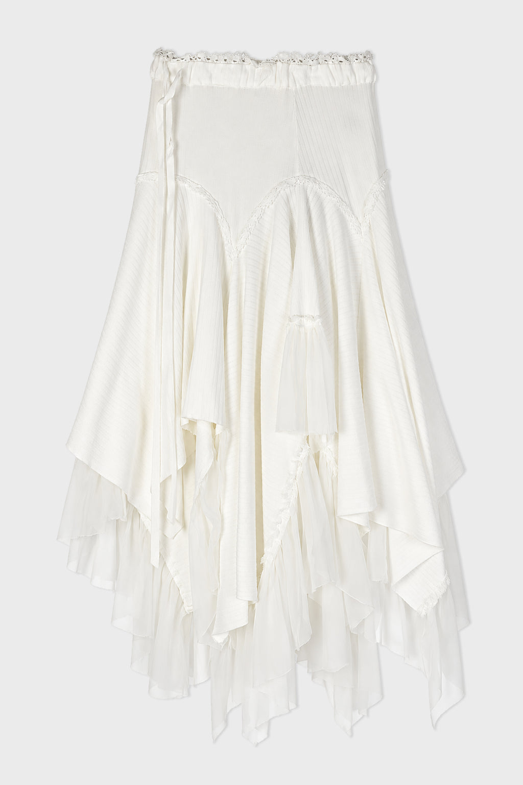 VEGA MIDI SKIRT W/ SILK CHIFFON RUFFLES IVORY