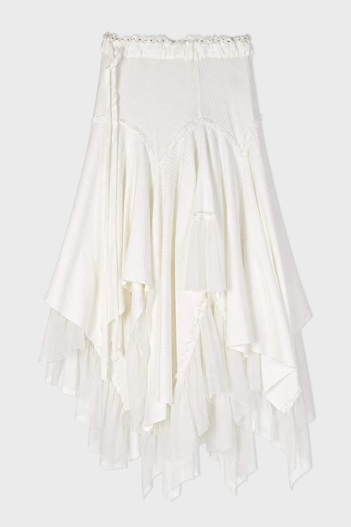 VEGA MIDI SKIRT W/ SILK CHIFFON RUFFLES IVORY