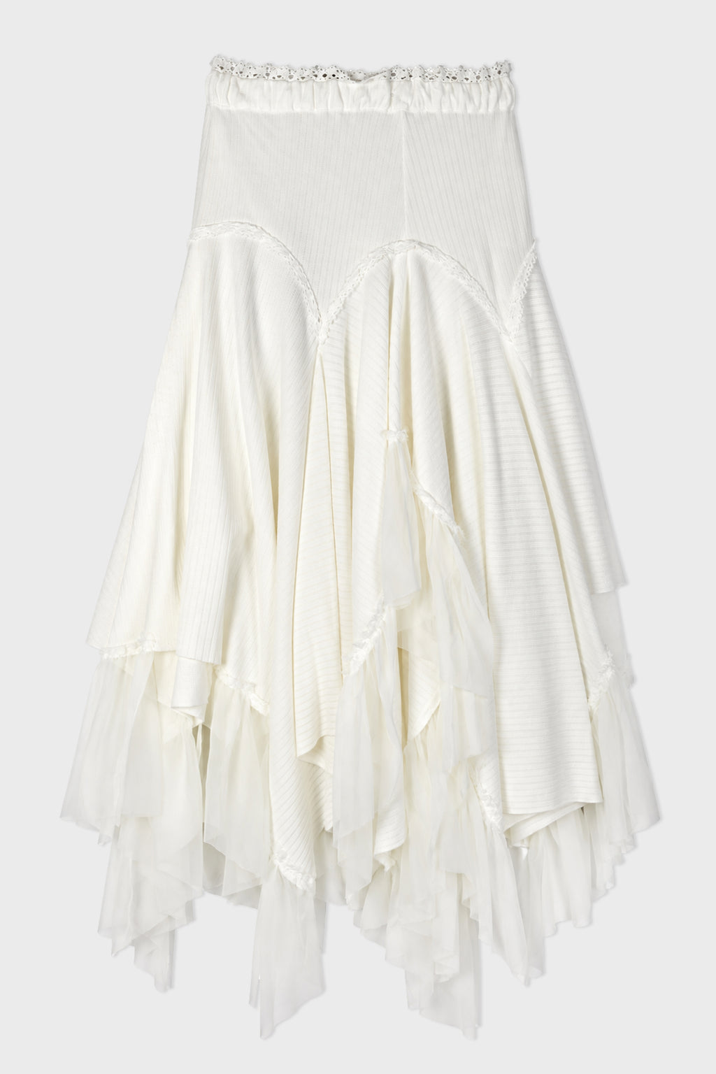 VEGA MIDI SKIRT W/ SILK CHIFFON RUFFLES IVORY