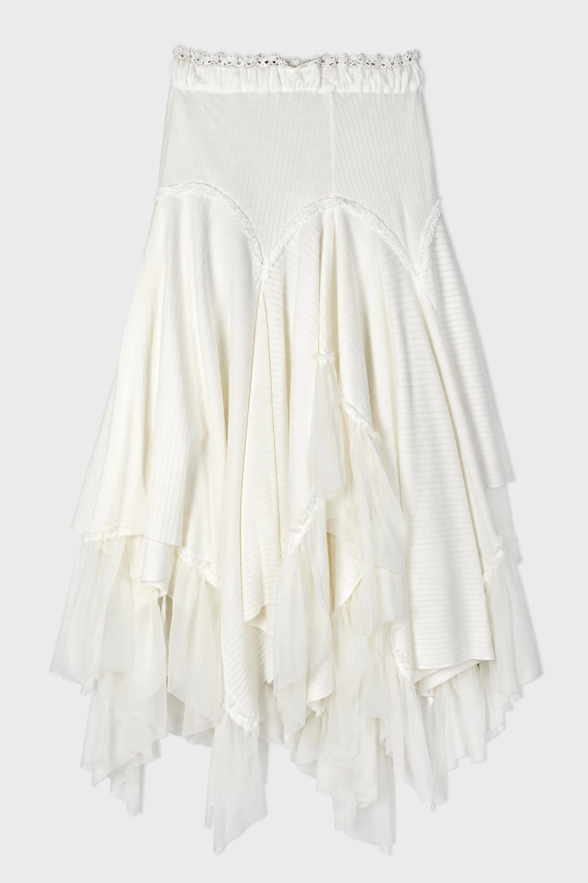VEGA MIDI SKIRT W/ SILK CHIFFON RUFFLES IVORY