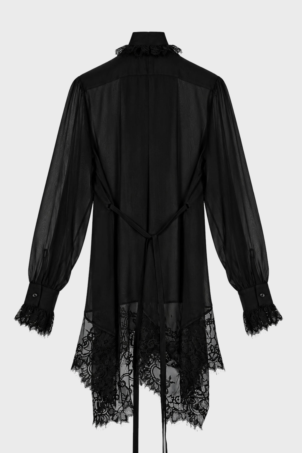 BARAH LONG COMFORT SHIRT WITH LACE RUFFLES BLACK