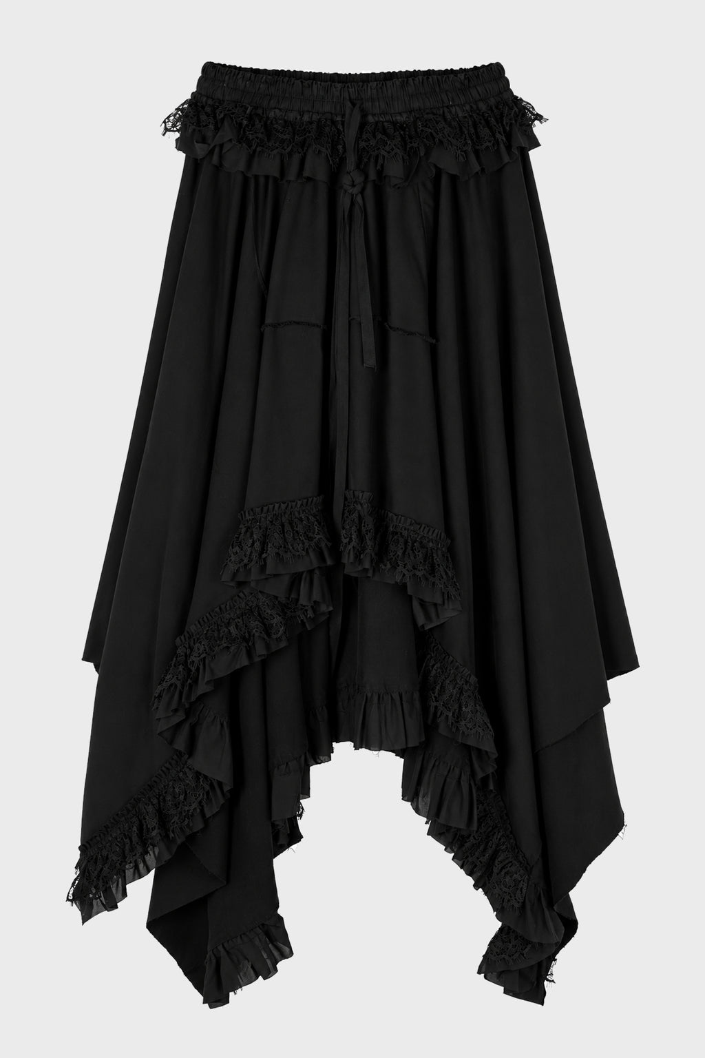 ASKE SKIRT W/ LIGHT COTTON AND LACE RUFFLES BLACK