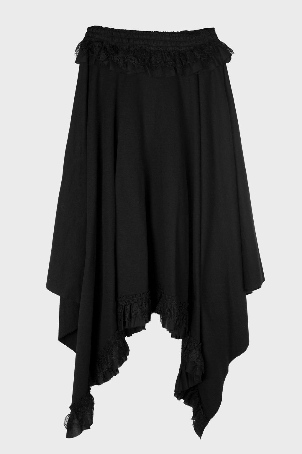 ASKE SKIRT W/ LIGHT COTTON AND LACE RUFFLES BLACK