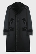 HAVTOR STRAIGHT COAT WITH SHINY VELVET CONTRASTS AND SOUTACHE EMBROIDERY BLACK