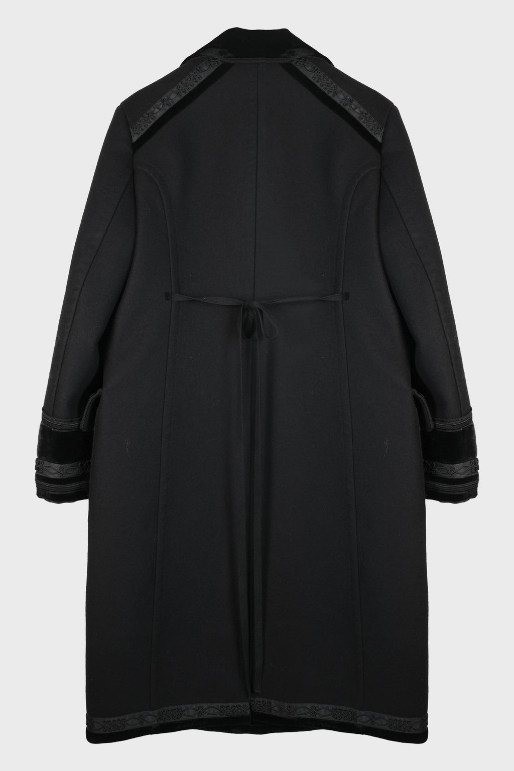 HAVTOR STRAIGHT COAT WITH SHINY VELVET CONTRASTS AND SOUTACHE EMBROIDERY BLACK