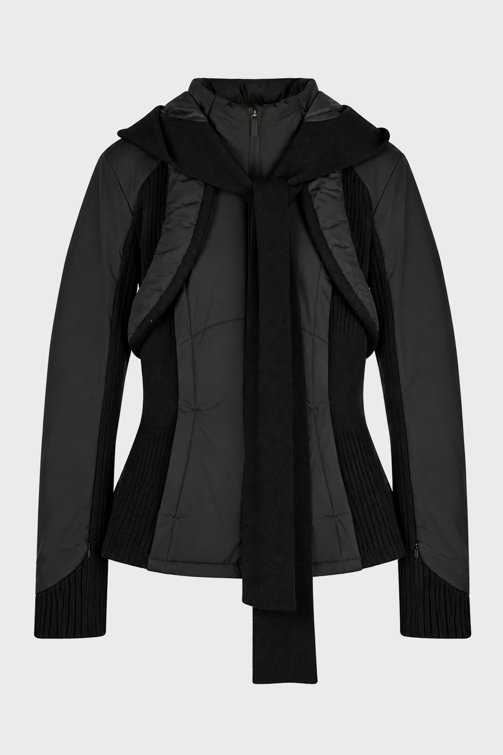 PANELED JACKET w/ HARNESS HOODIE BLACK