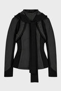 PANELED JACKET w/ HARNESS HOODIE BLACK