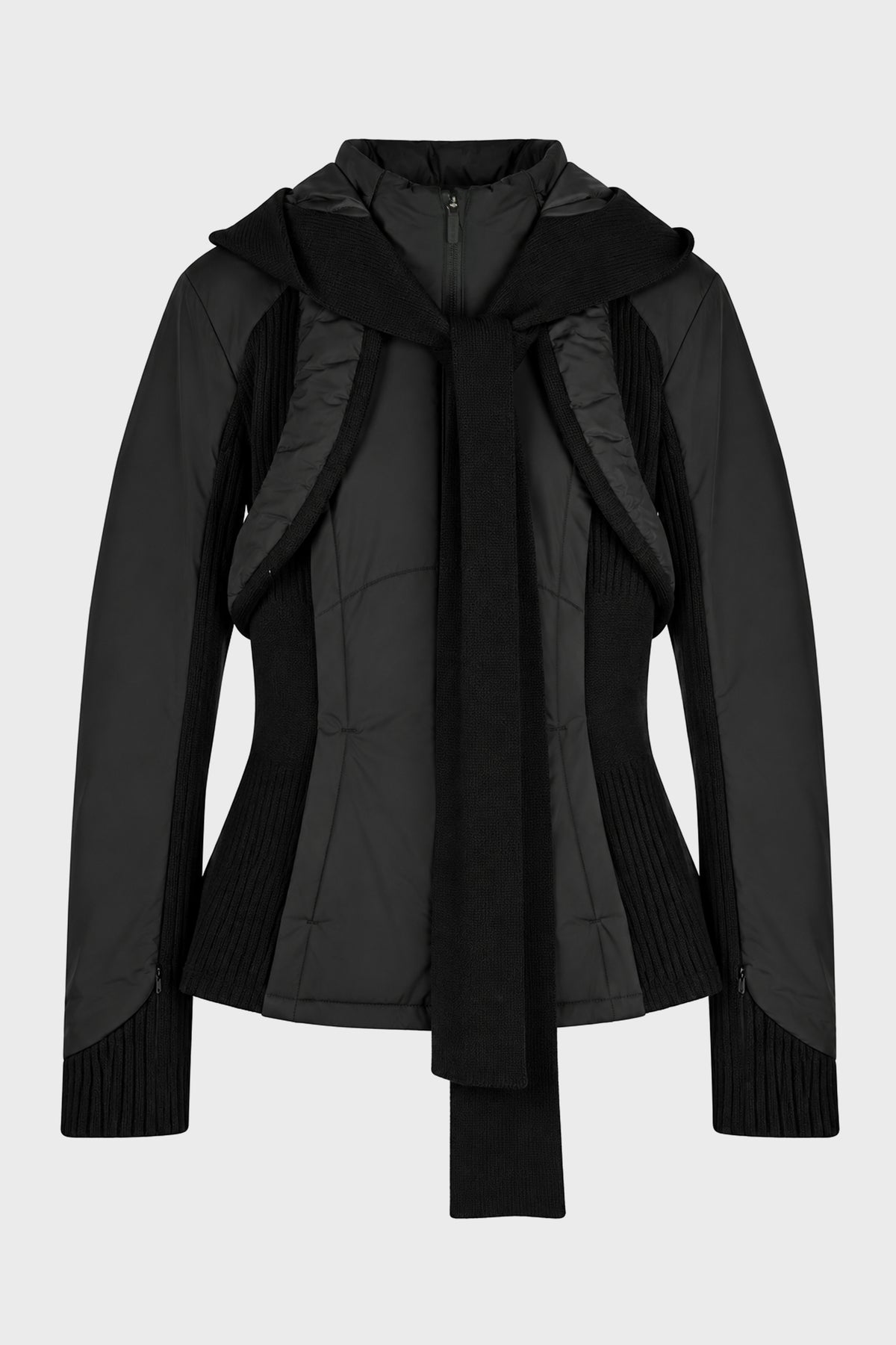 PANELED JACKET w/ HARNESS HOODIE BLACK