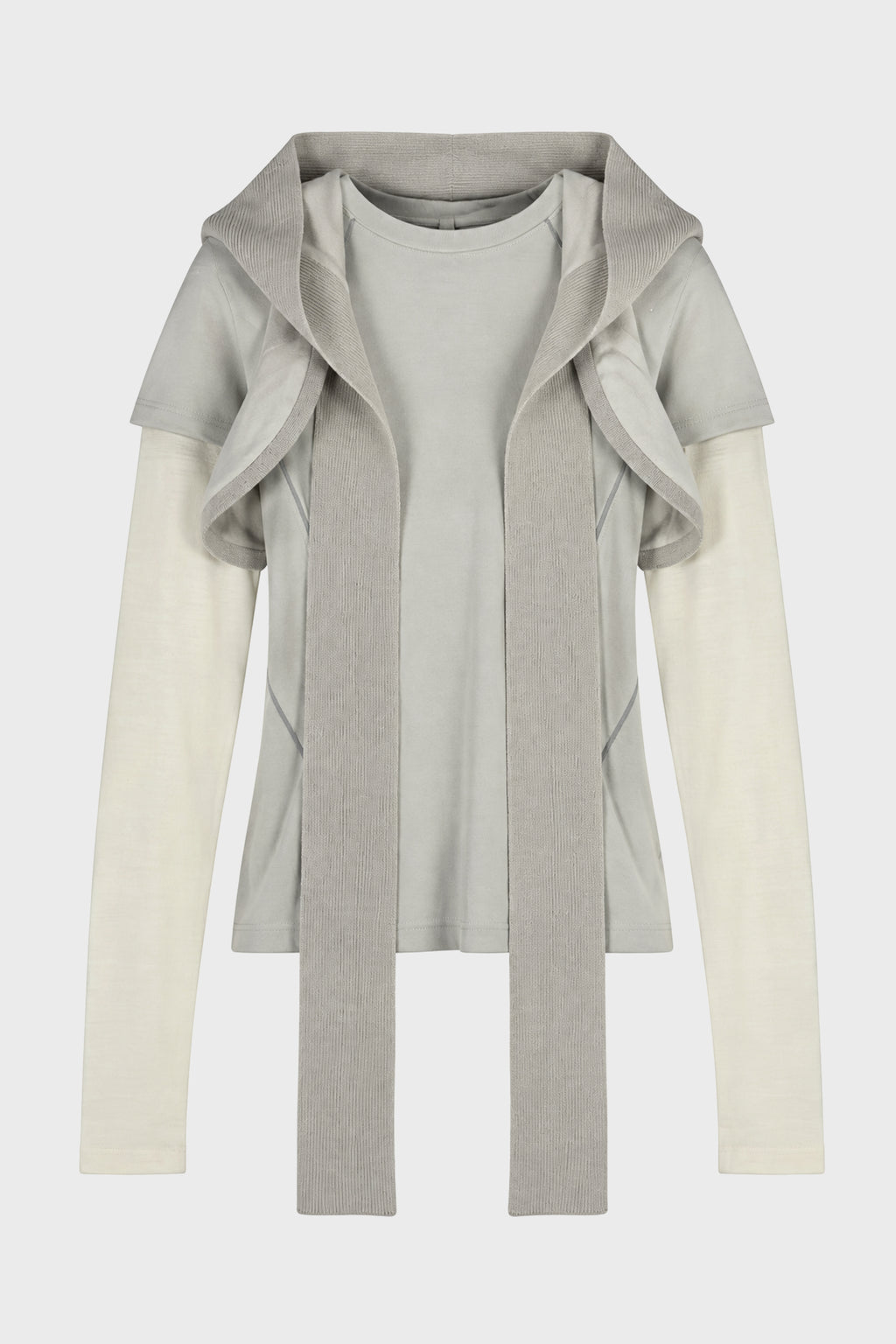 LAYERED T-SHIRT w/ HARNESS HOODIE FRENCH GREY