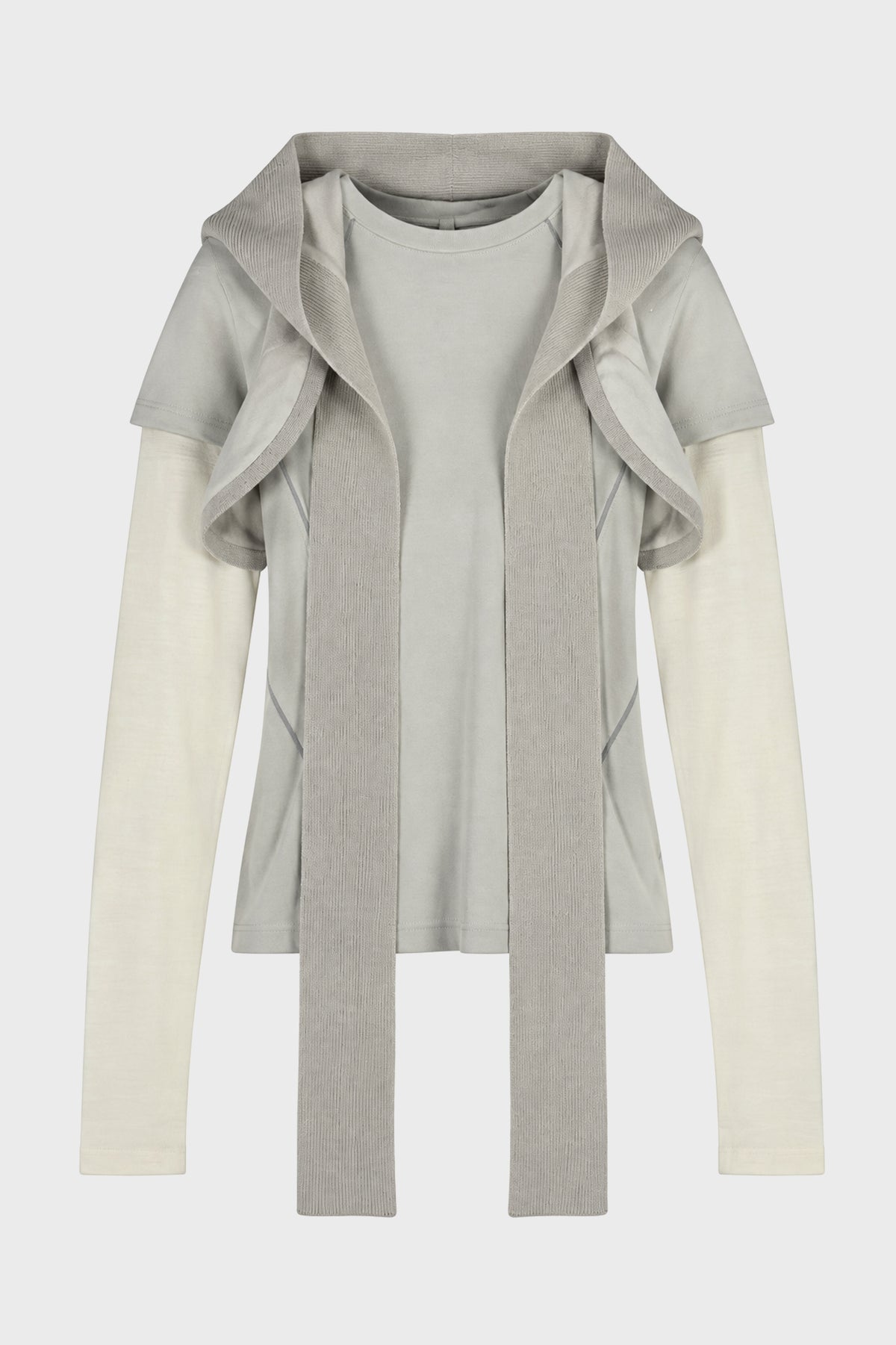 LAYERED T-SHIRT w/ HARNESS HOODIE FRENCH GREY
