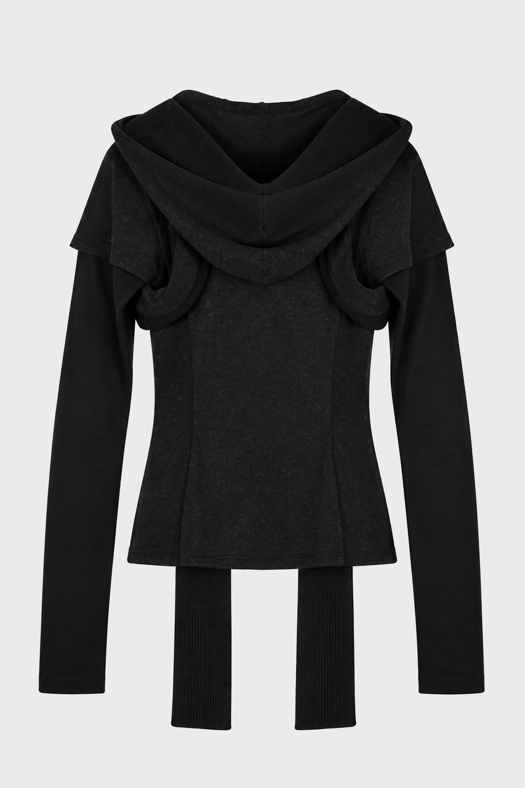 LAYERED T-SHIRT w/ HARNESS HOODIE BLACK