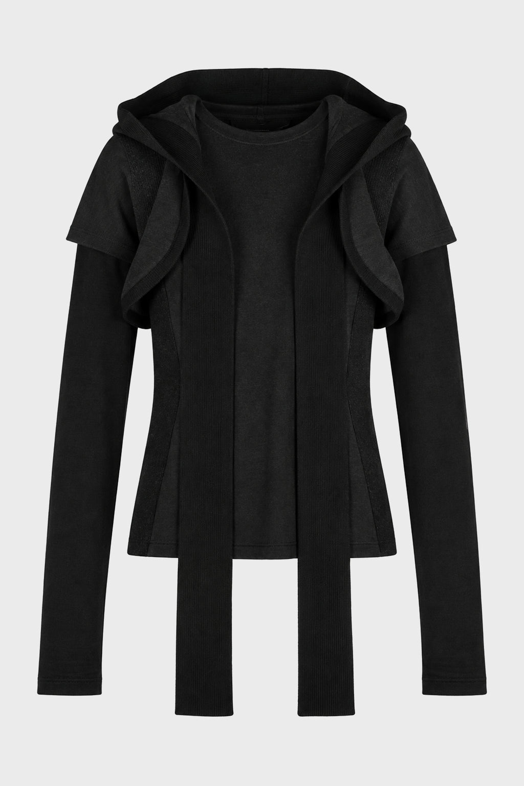 LAYERED T-SHIRT w/ HARNESS HOODIE BLACK