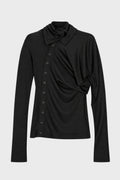 DIGONAL BUTTON GATHERED T BLACK