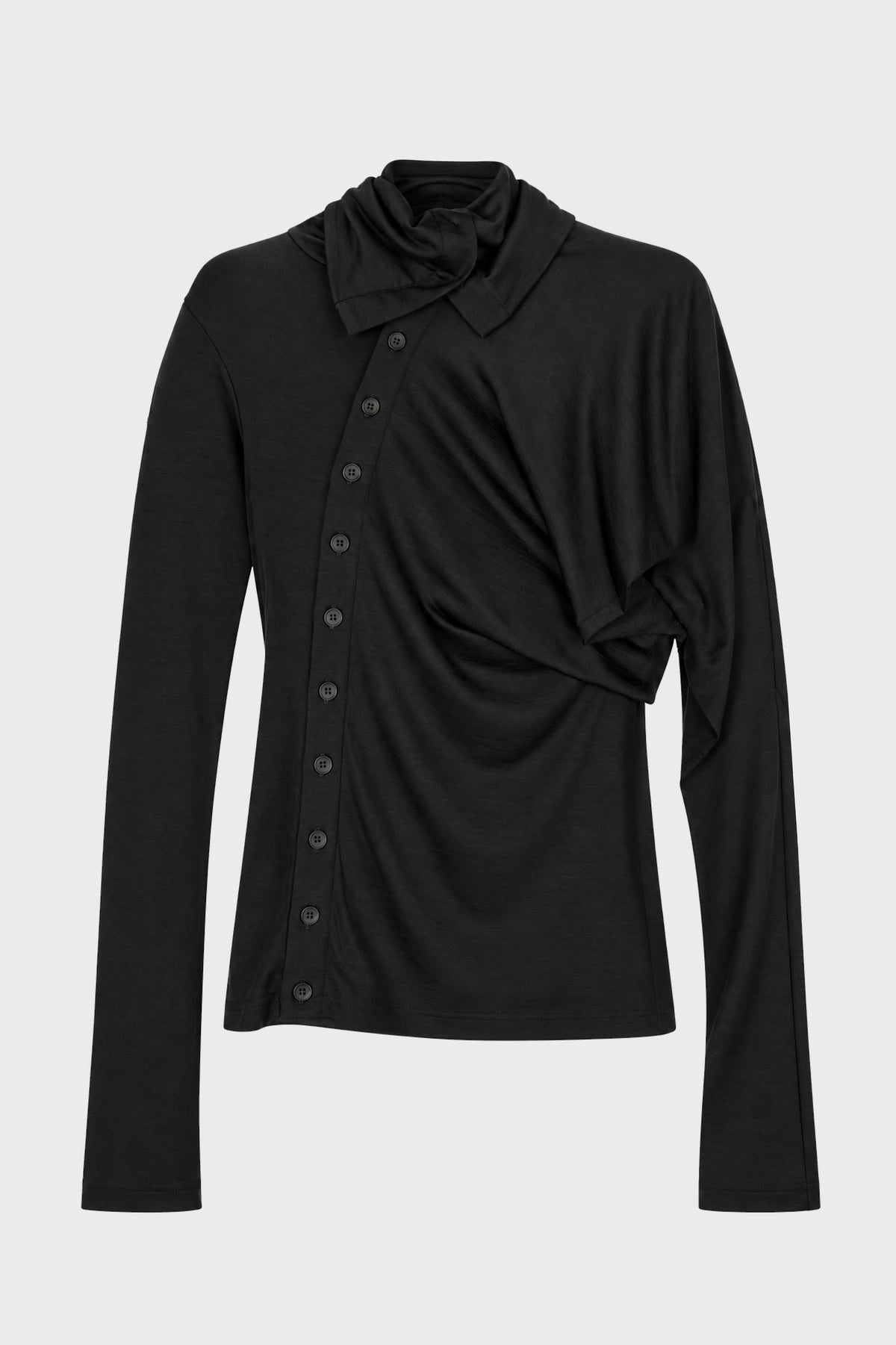 DIGONAL BUTTON GATHERED T BLACK