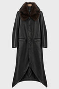 CURVED FRONT SHEARLINGCOLLAR LONGLEATHER COAT