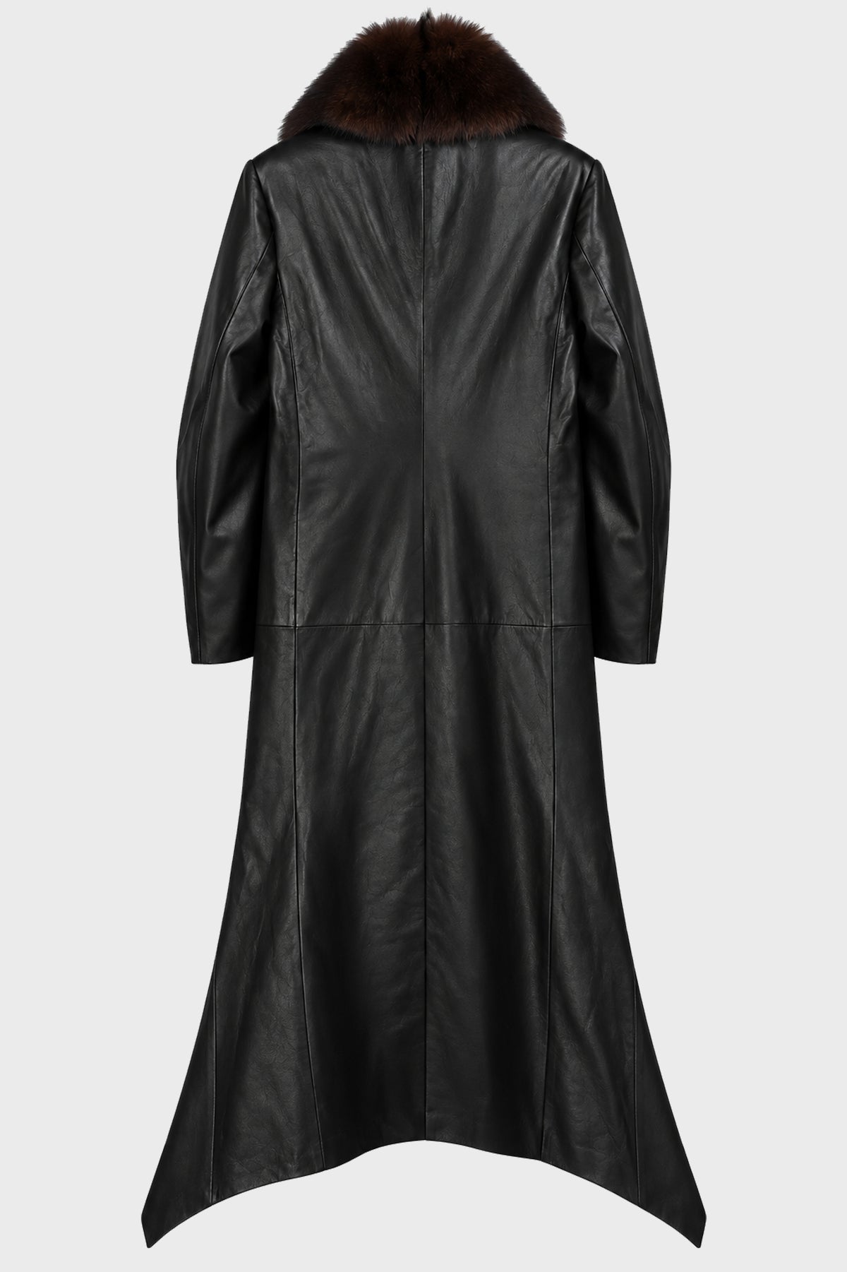 CURVED FRONT SHEARLINGCOLLAR LONGLEATHER COAT