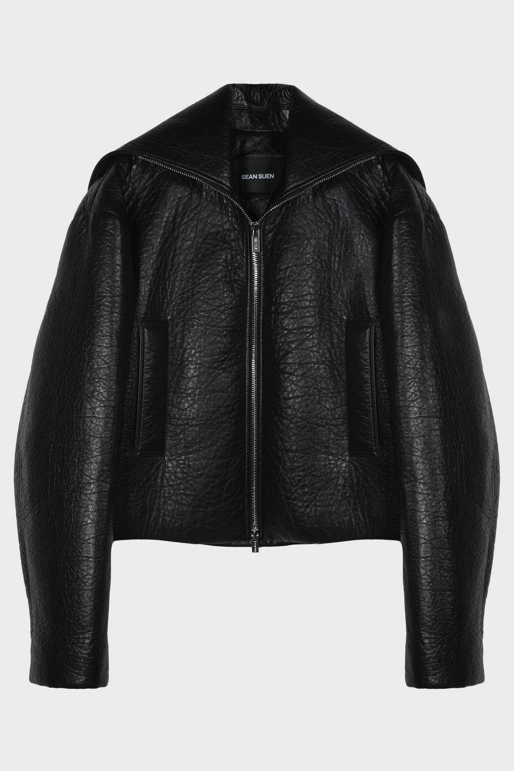 CURVED FRONT ZIP LEATHER JACKET