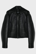 CURVED FRONT ZIP LEATHER JACKET