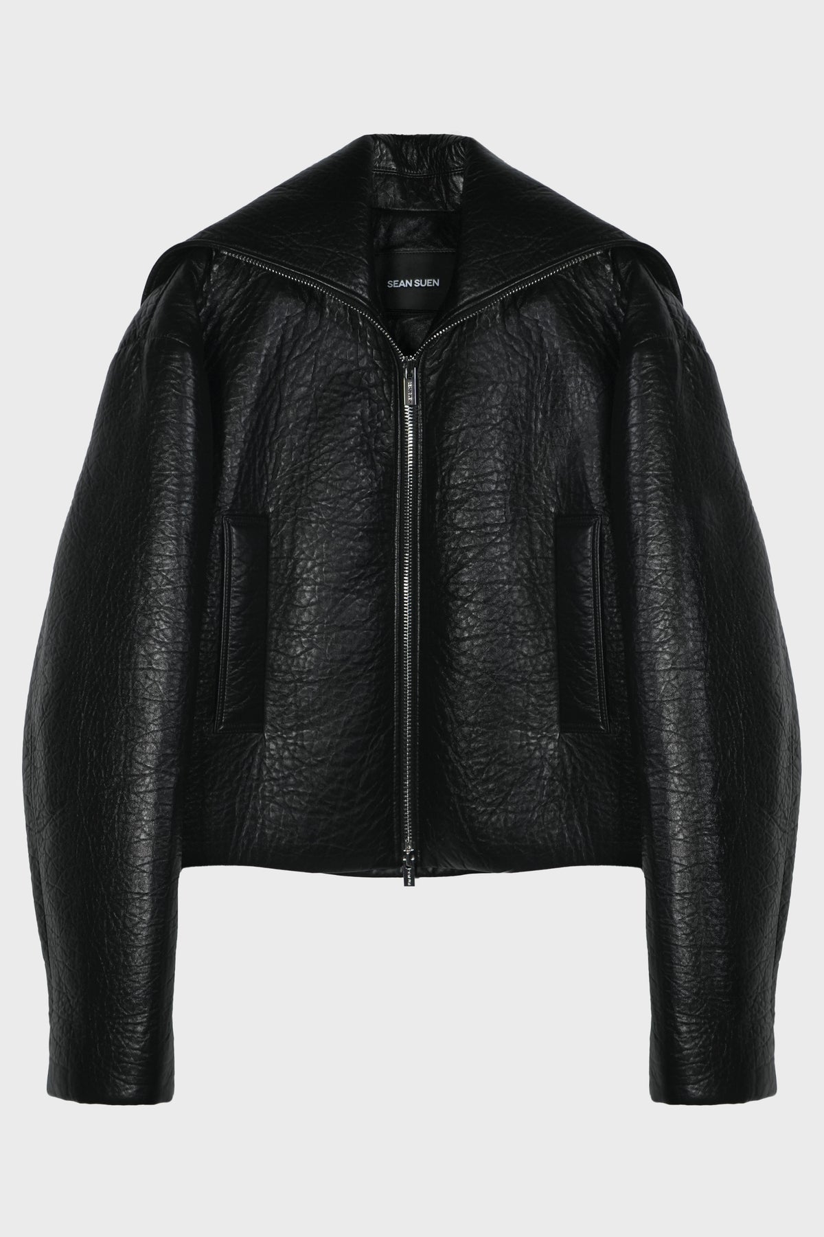 CURVED FRONT ZIP LEATHER JACKET