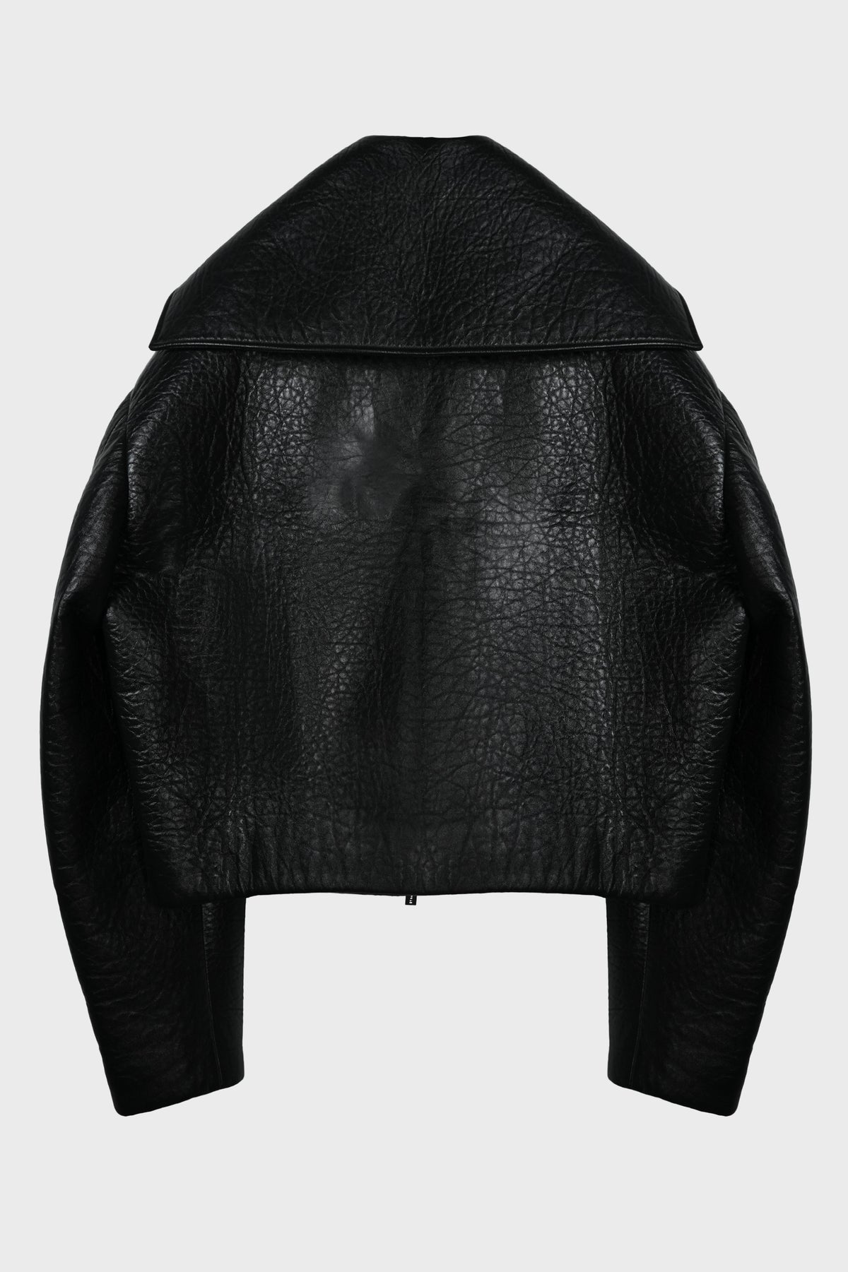 CURVED FRONT ZIP LEATHER JACKET