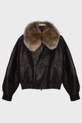 SHEARLINGCOLLAR BIKER LEATHER JACKET RED BROWN