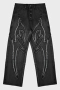 TRIBAL DENIM PANTS BLACK