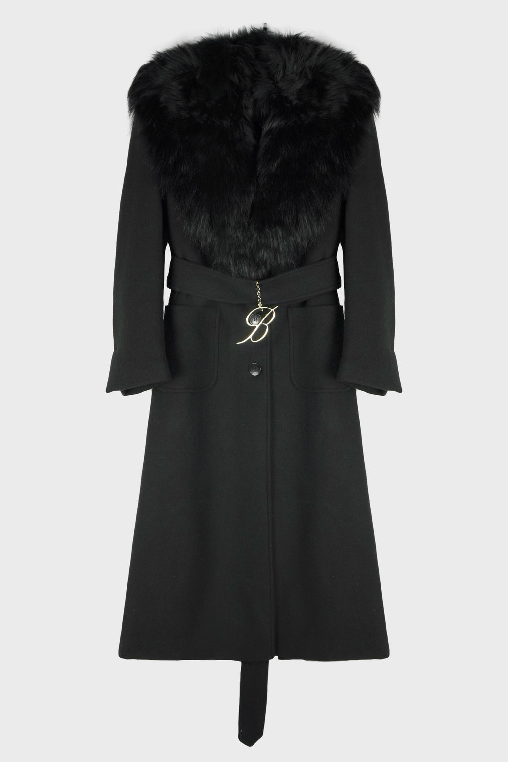 COAT WITH SHEARLING COLLAR AND CHARM BLACK