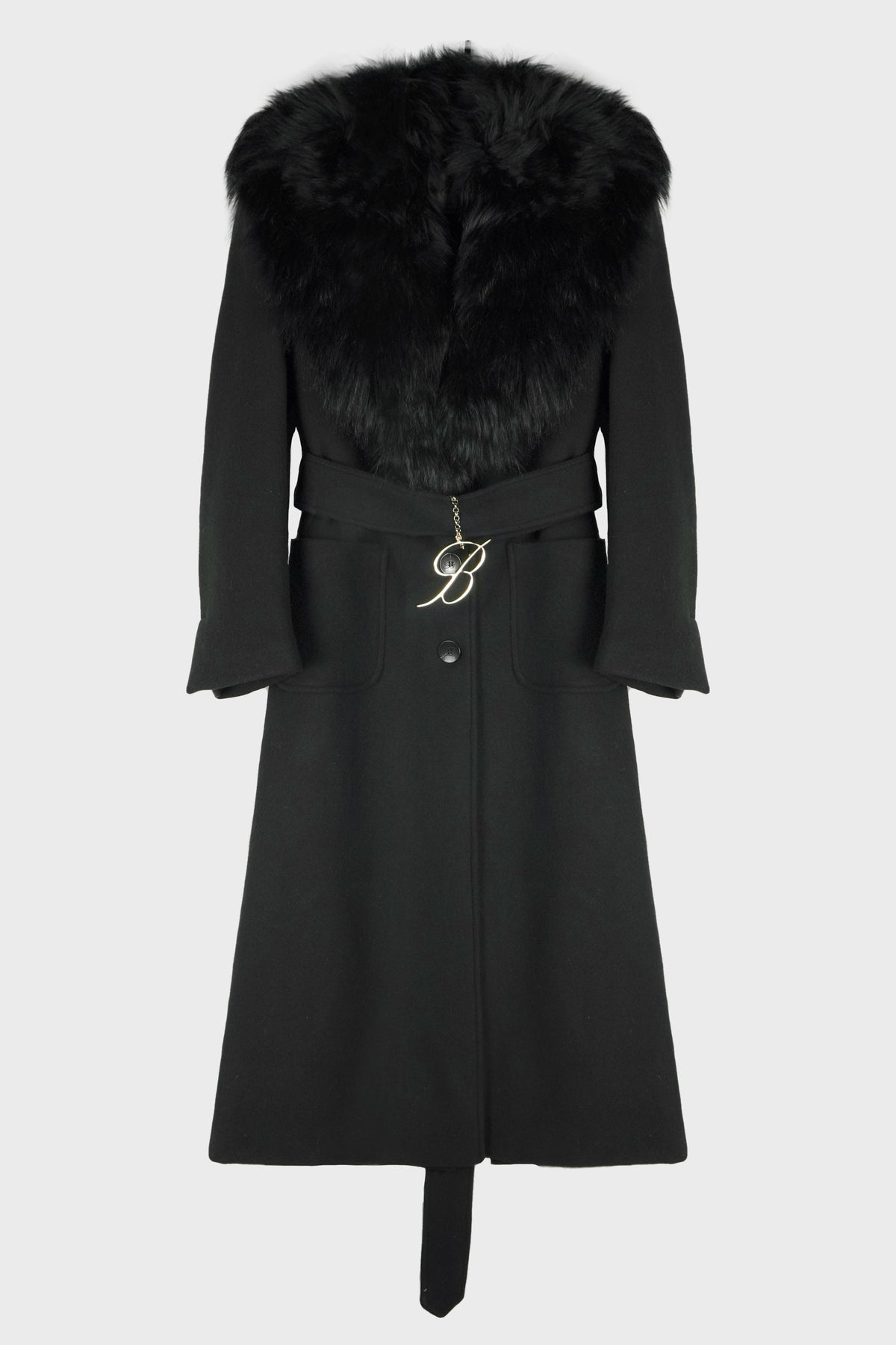 COAT WITH SHEARLING COLLAR AND CHARM BLACK