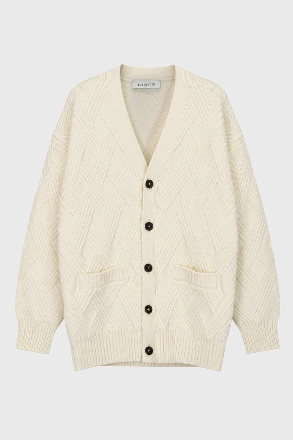 V-NECK LOOSE CABLE STITCH CARDIGAN CLOUD