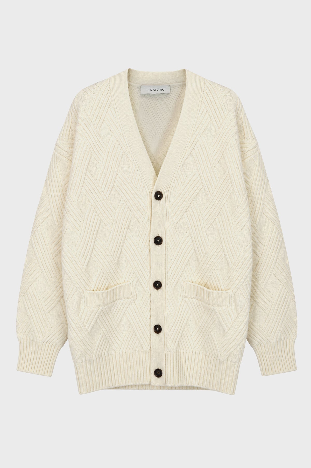 V-NECK LOOSE CABLE STITCH CARDIGAN CLOUD