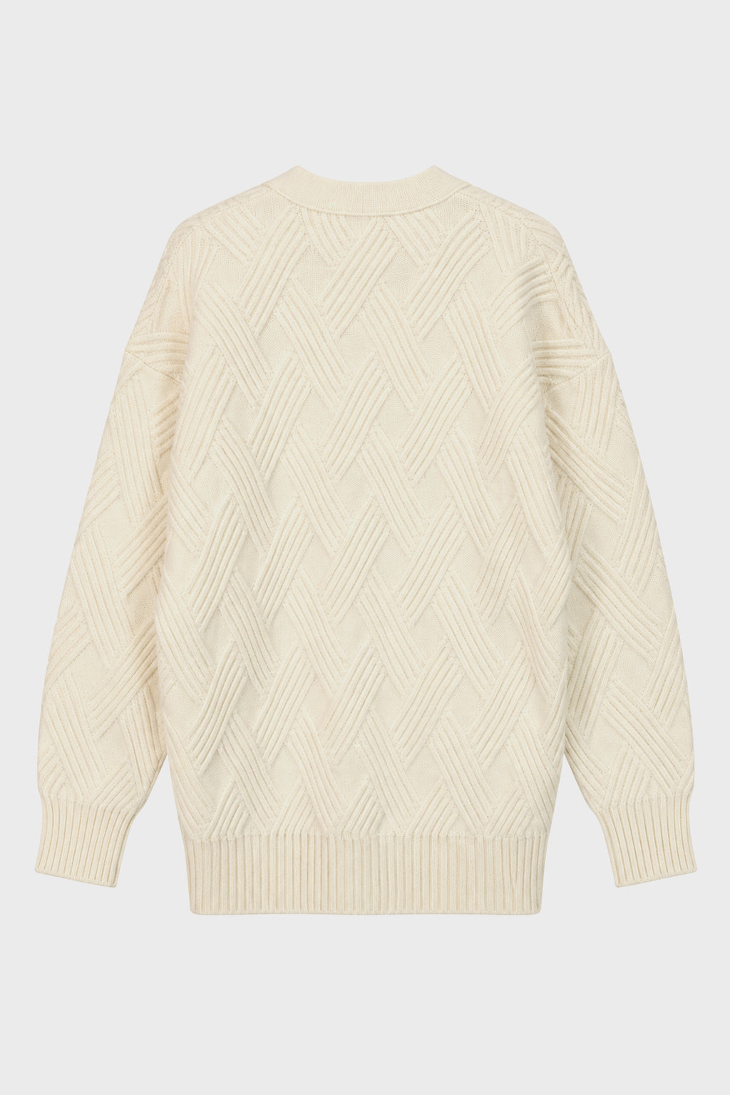 V-NECK LOOSE CABLE STITCH CARDIGAN CLOUD