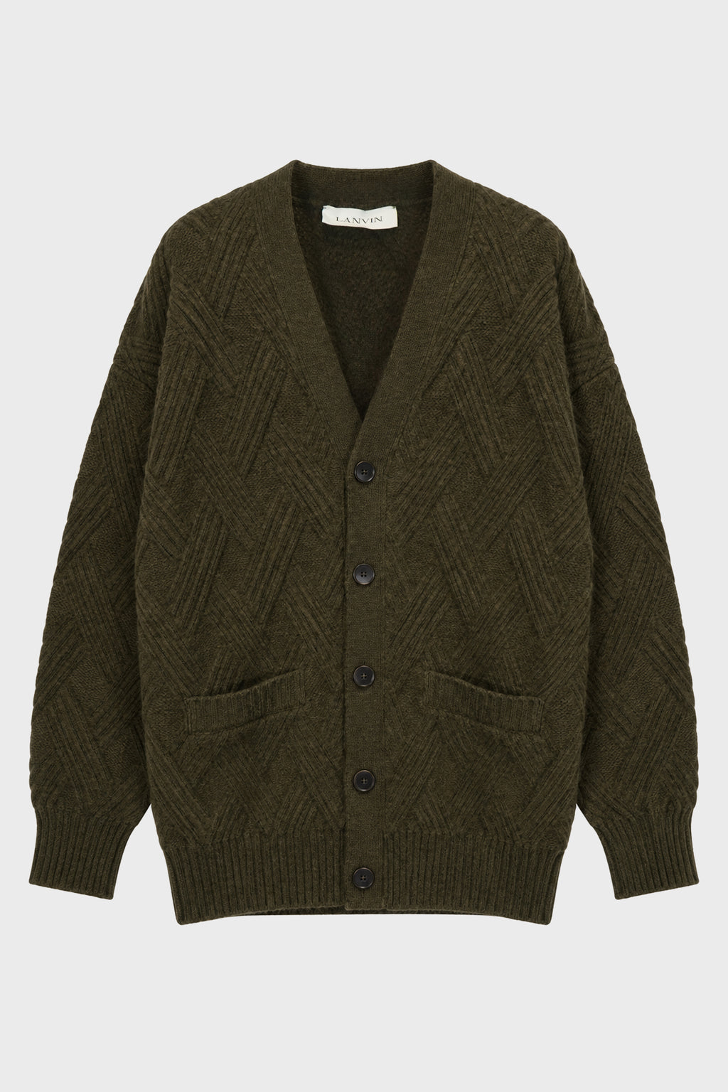V-NECK LOOSE CABLE STITCH CARDIGAN EBONY