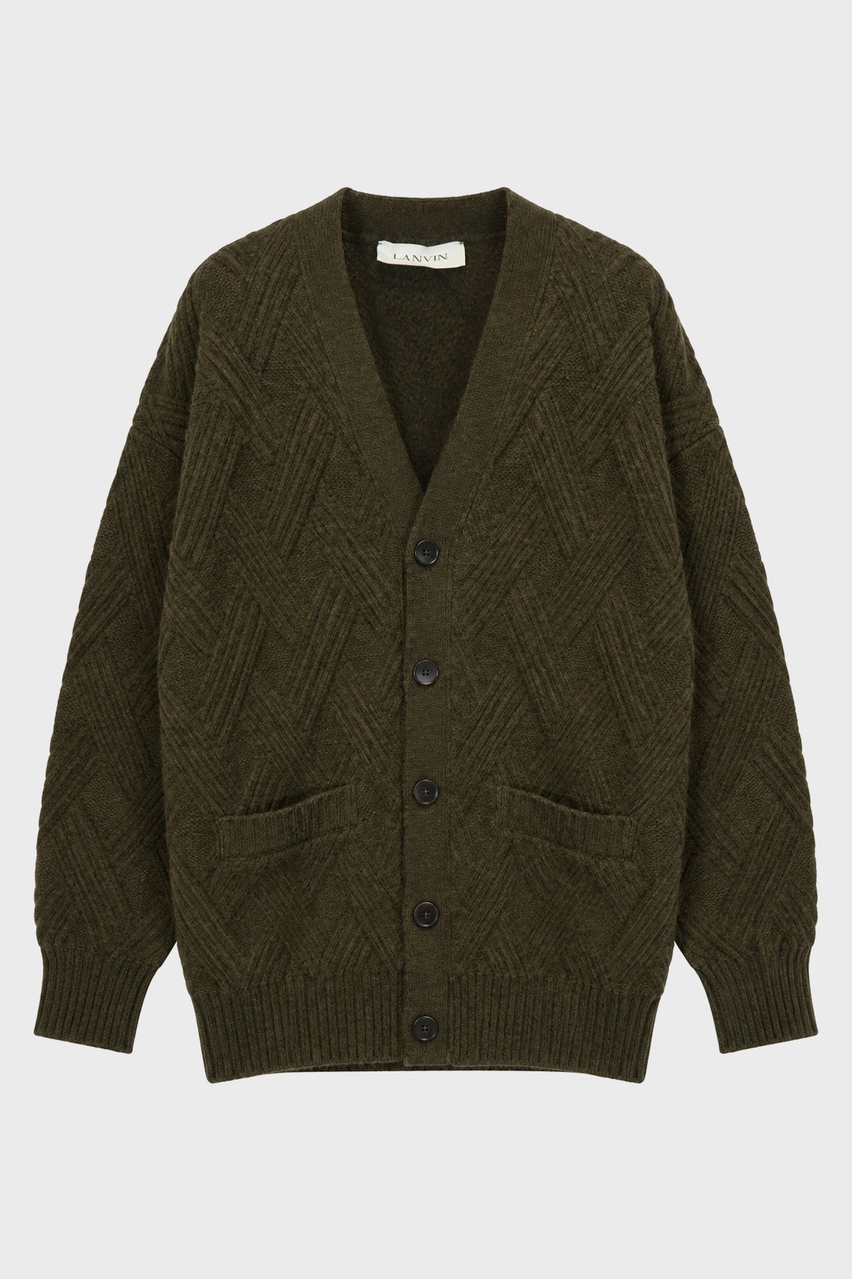 V-NECK LOOSE CABLE STITCH CARDIGAN EBONY