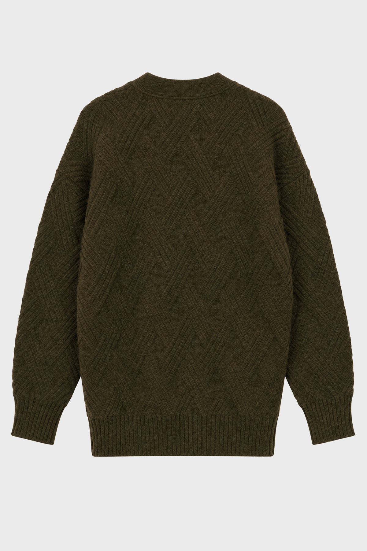 V-NECK LOOSE CABLE STITCH CARDIGAN EBONY