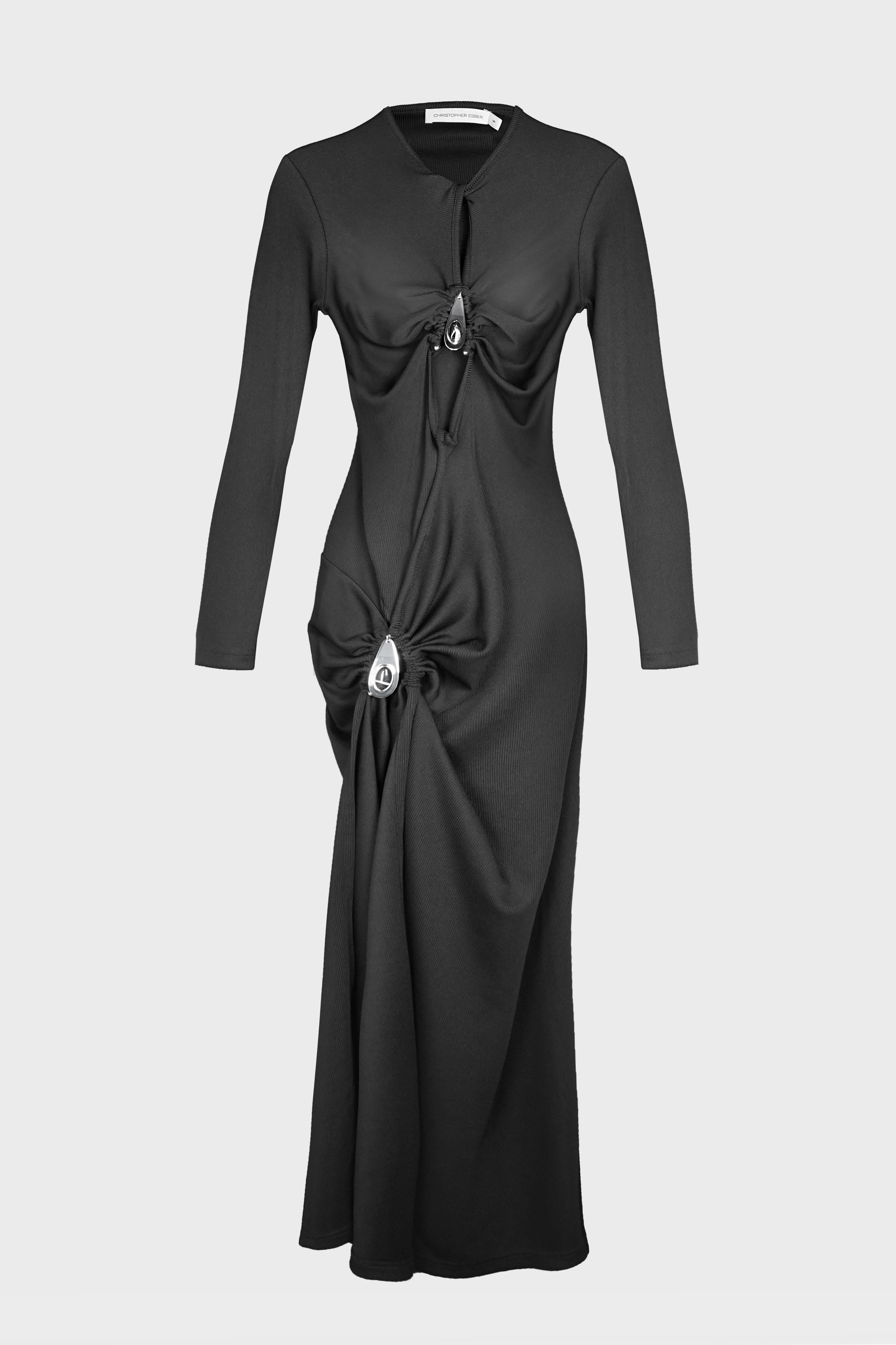 CRYSTAL PENDANT OPEN TWIST L/S DRESS BLACK