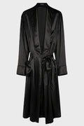VORM FLUID BELTED LOUNGE COAT WITH "THE SOLITARY ONE" EMBROIDERY ON BACK BLACK