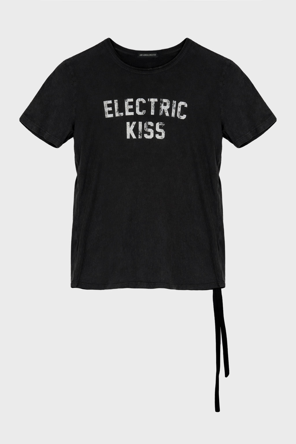 IDAR CROPPED STANDARD FIT T-SHIRT WITH "ELECTRIC KISS" FLOCK PRINT FADED BLACK