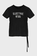 IDAR CROPPED STANDARD FIT T-SHIRT WITH "ELECTRIC KISS" FLOCK PRINT FADED BLACK