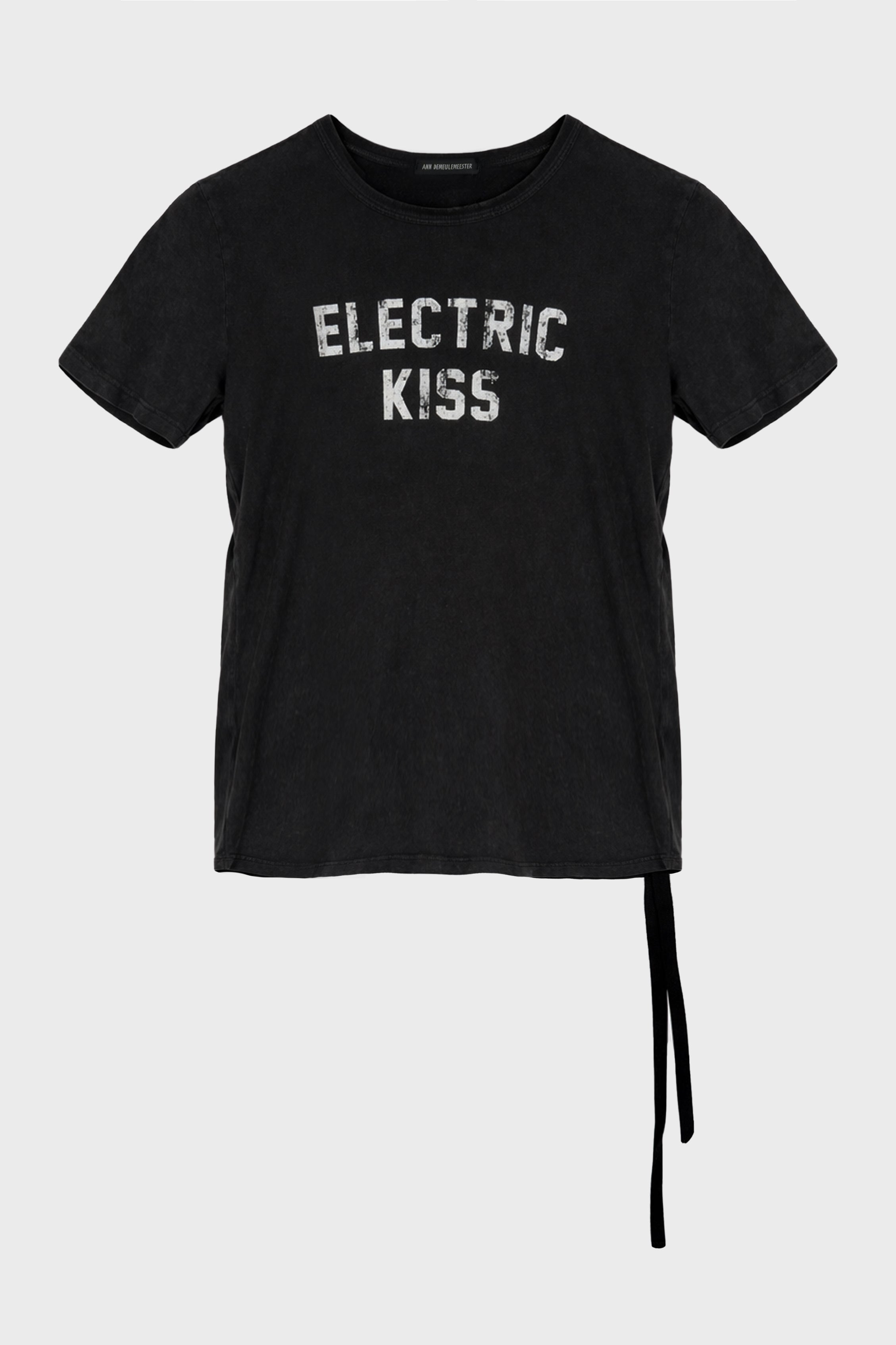 IDAR CROPPED STANDARD FIT T-SHIRT WITH "ELECTRIC KISS" FLOCK PRINT FADED BLACK