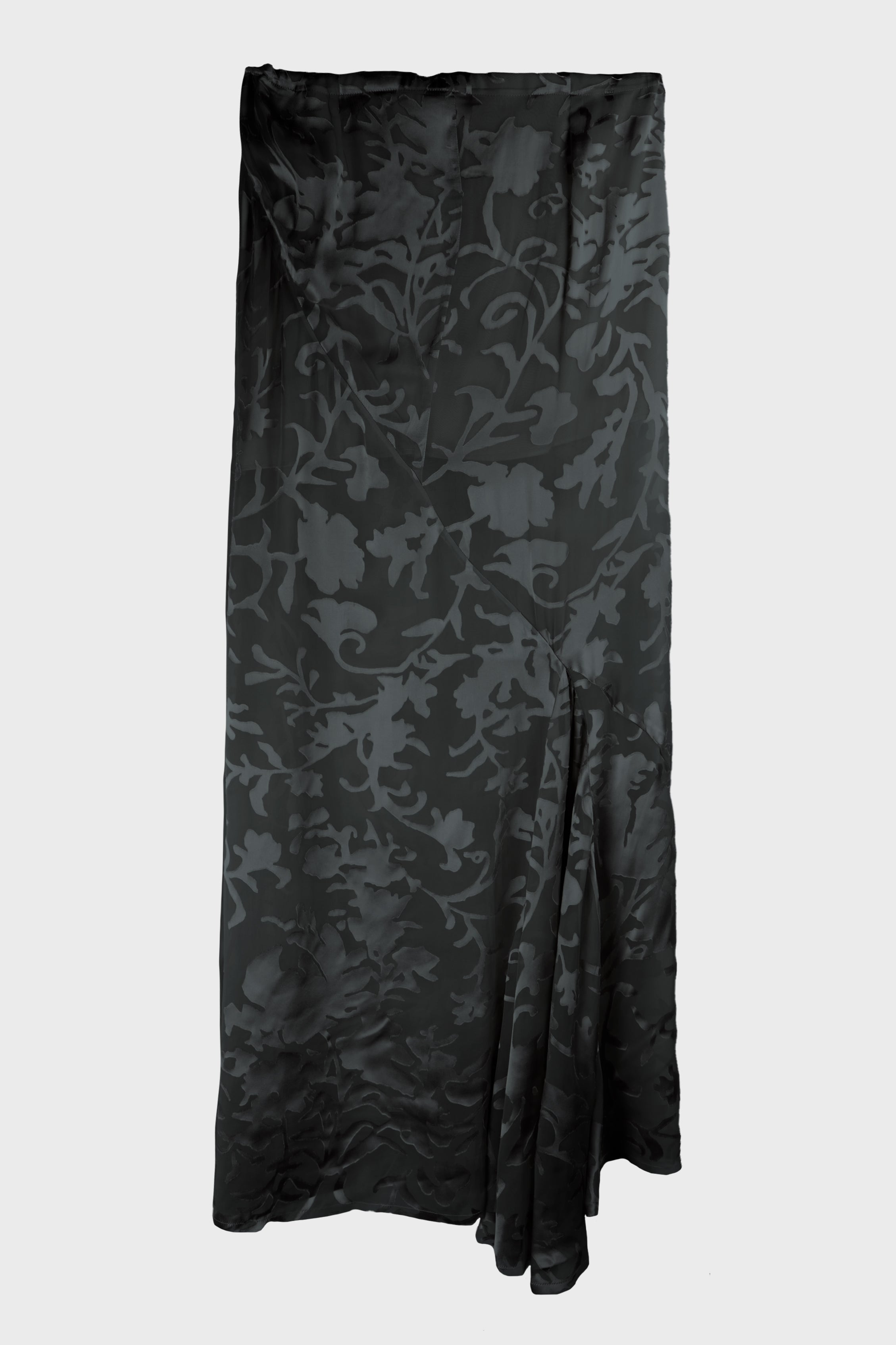 EVELINE LONG BIAS SKIRT DÉVORÉ RAMAGE SATIN BLACK