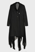 FENA HYBRID OVERCOAT WITH SILK CREPONNE FLUID PANELS BLACK