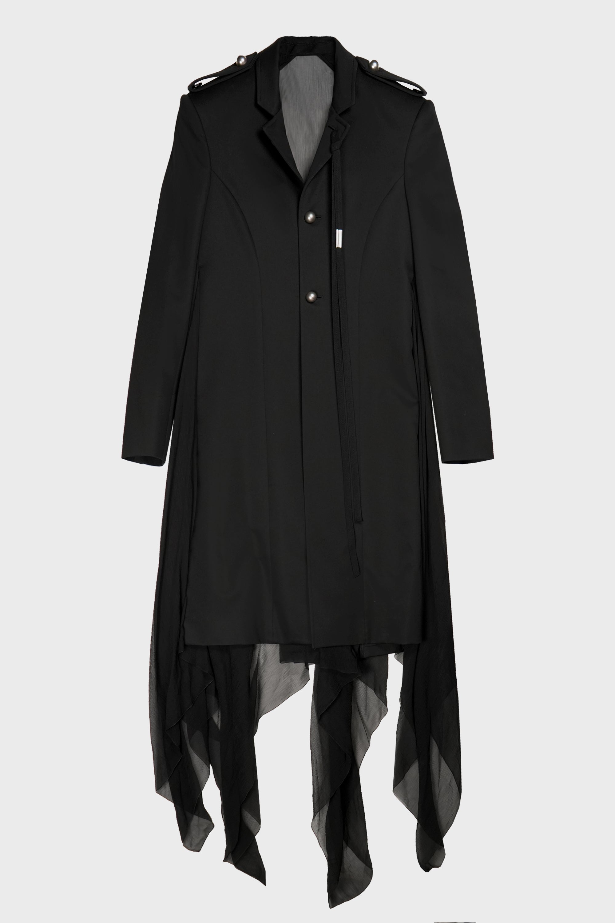FENA HYBRID OVERCOAT WITH SILK CREPONNE FLUID PANELS BLACK